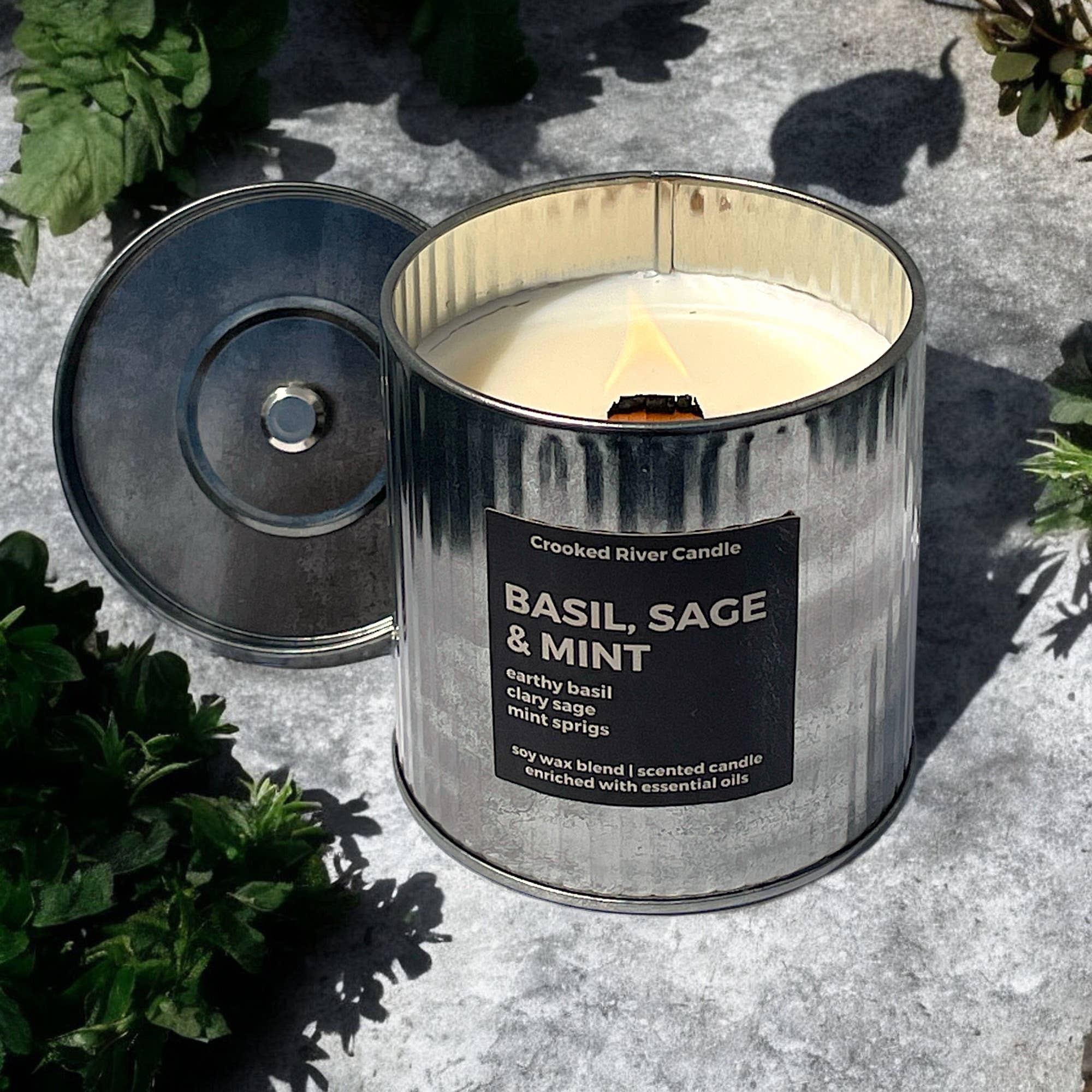 Basil Sage & Mint Wood Wick Candle