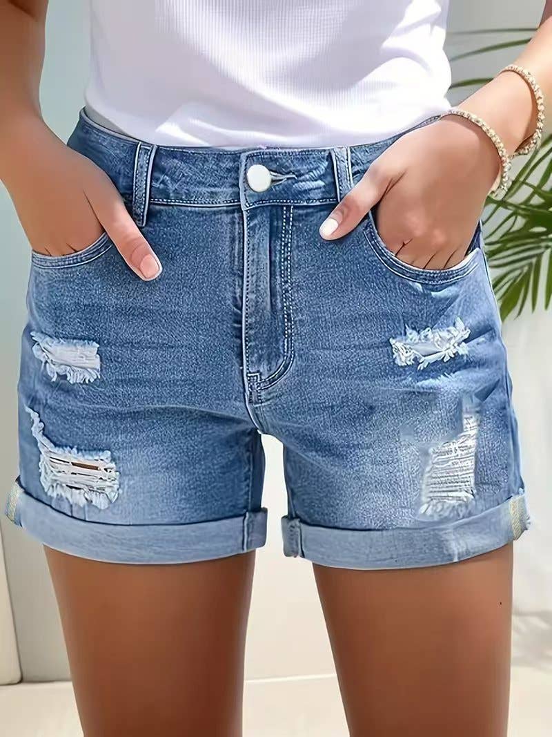Raw Hem Stretch Denim Shorts