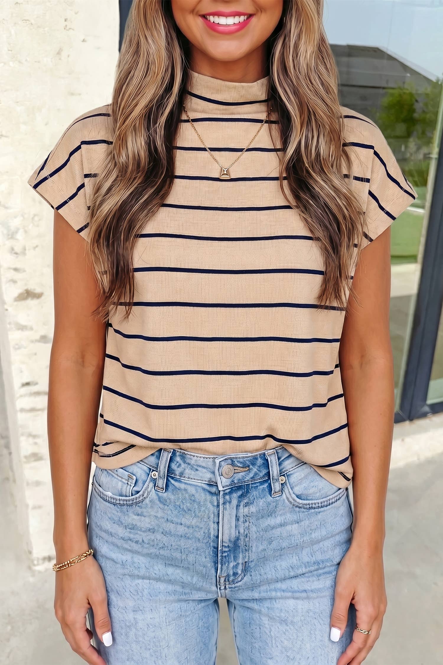 Stripe Mock Neck Top