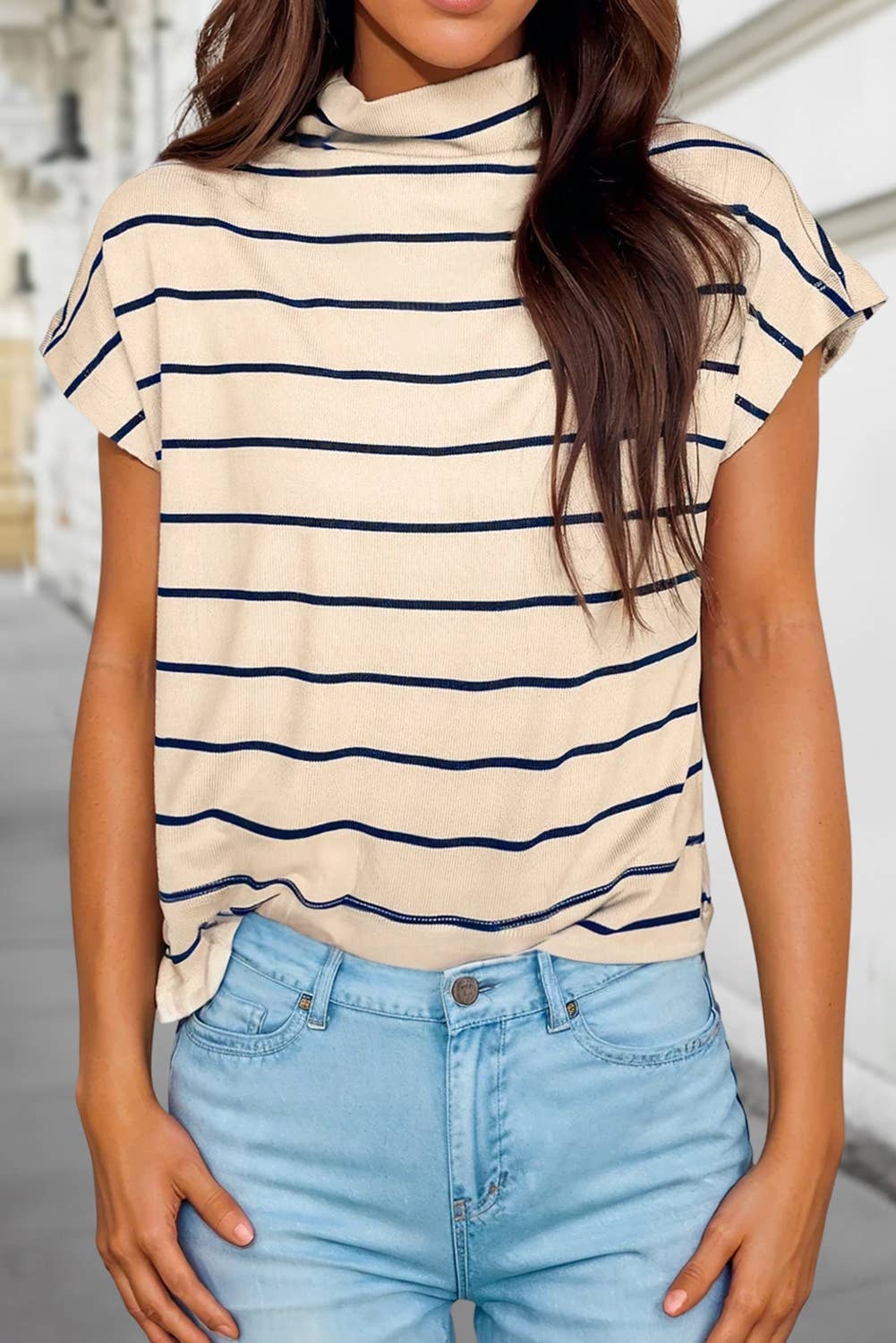 Stripe Mock Neck Top