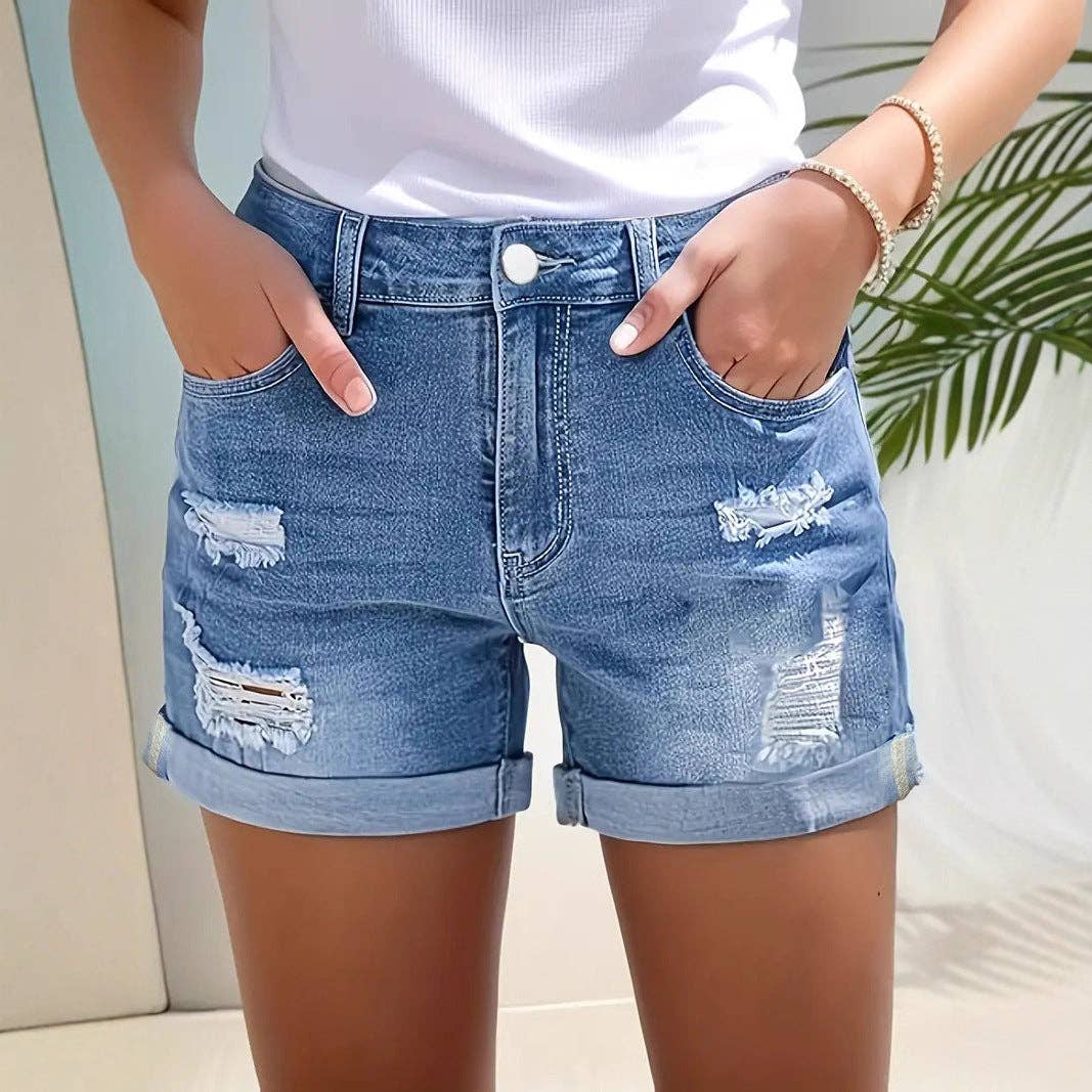 Raw Hem Stretch Denim Shorts