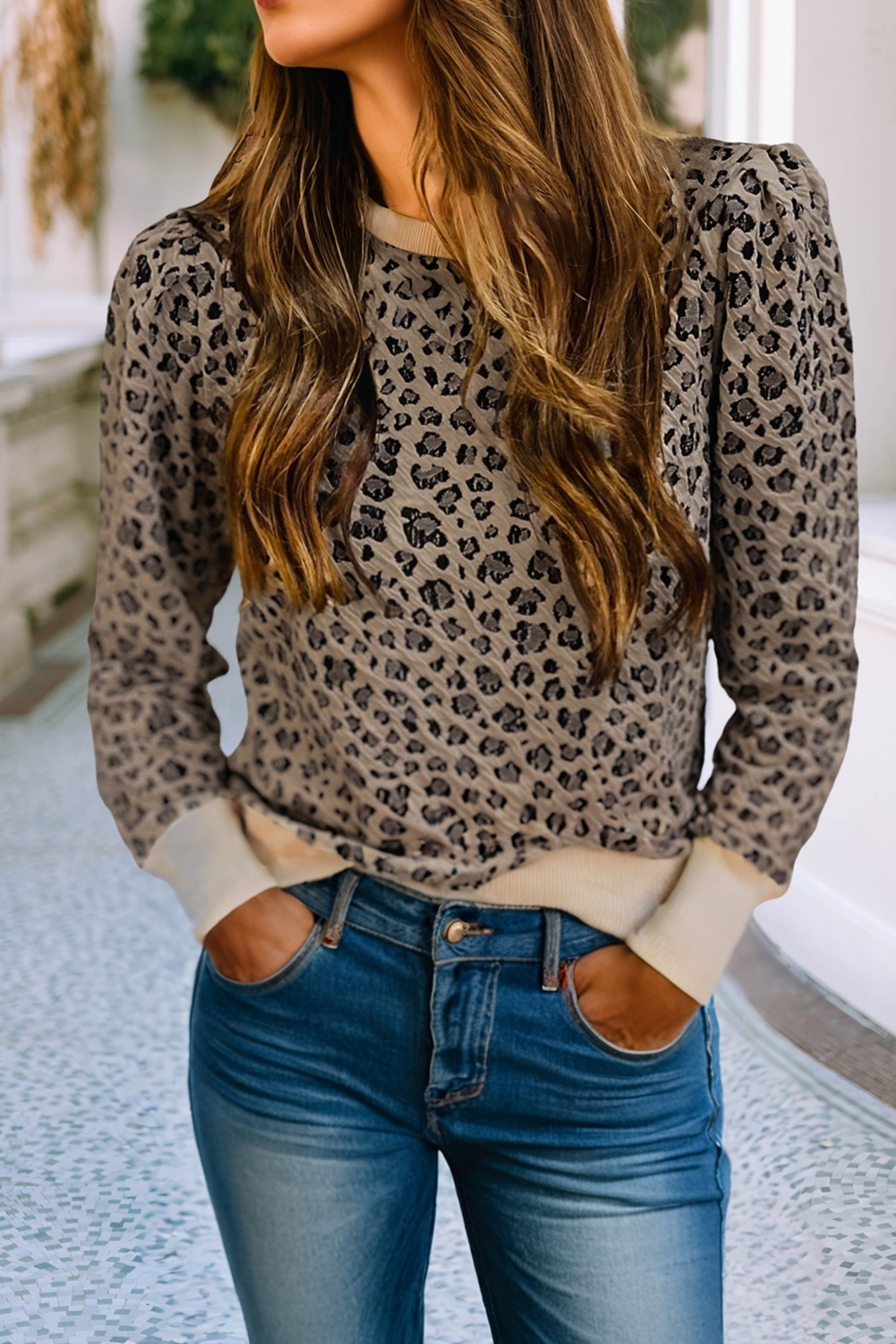 Leopard Print Ribbed Trim Top