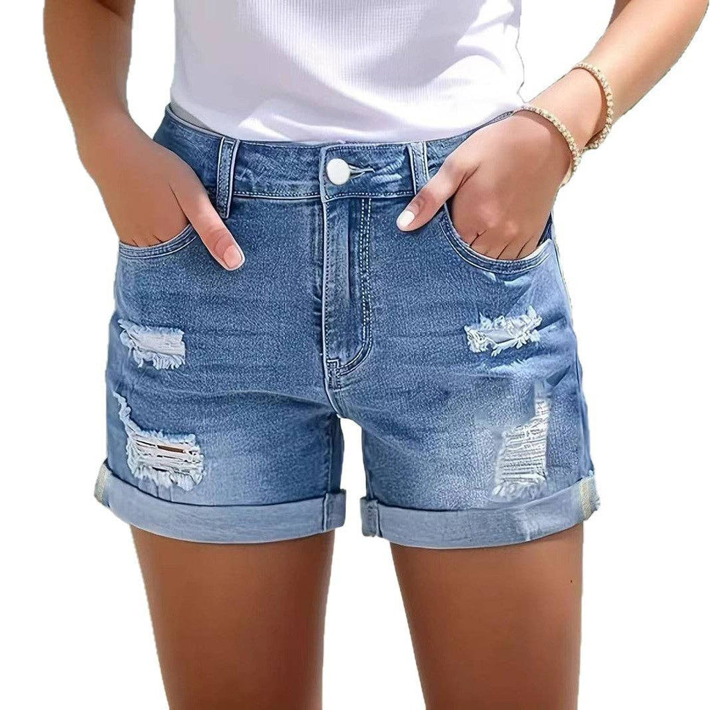 Raw Hem Stretch Denim Shorts