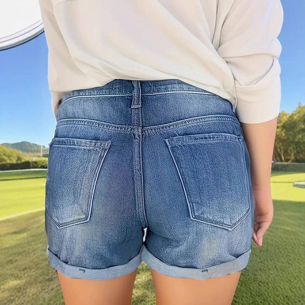 Raw Hem Stretch Denim Shorts