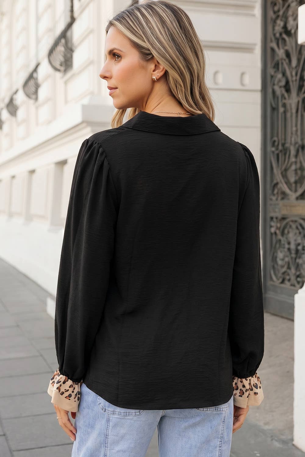 Chic Leopard Trim Blouse