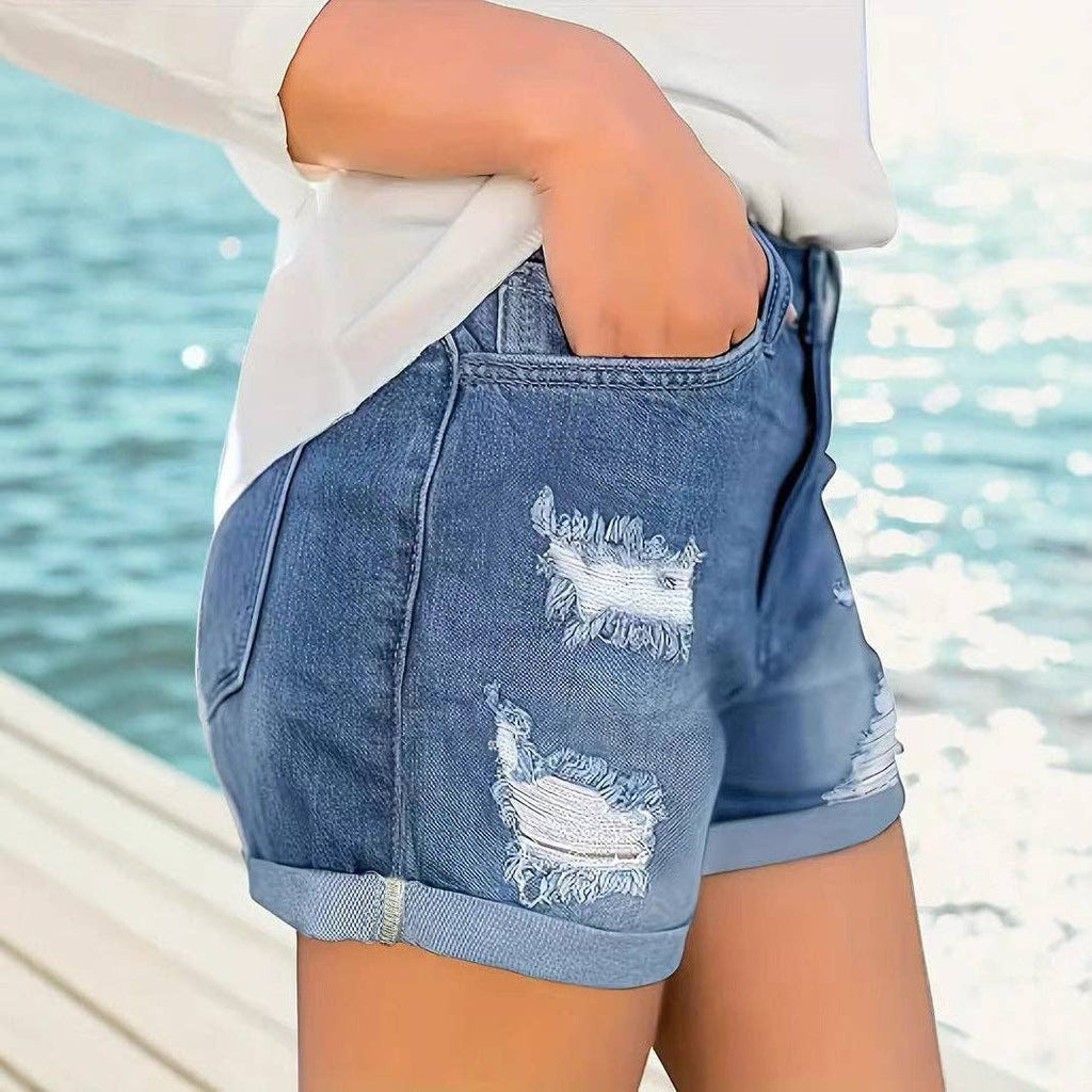 Raw Hem Stretch Denim Shorts